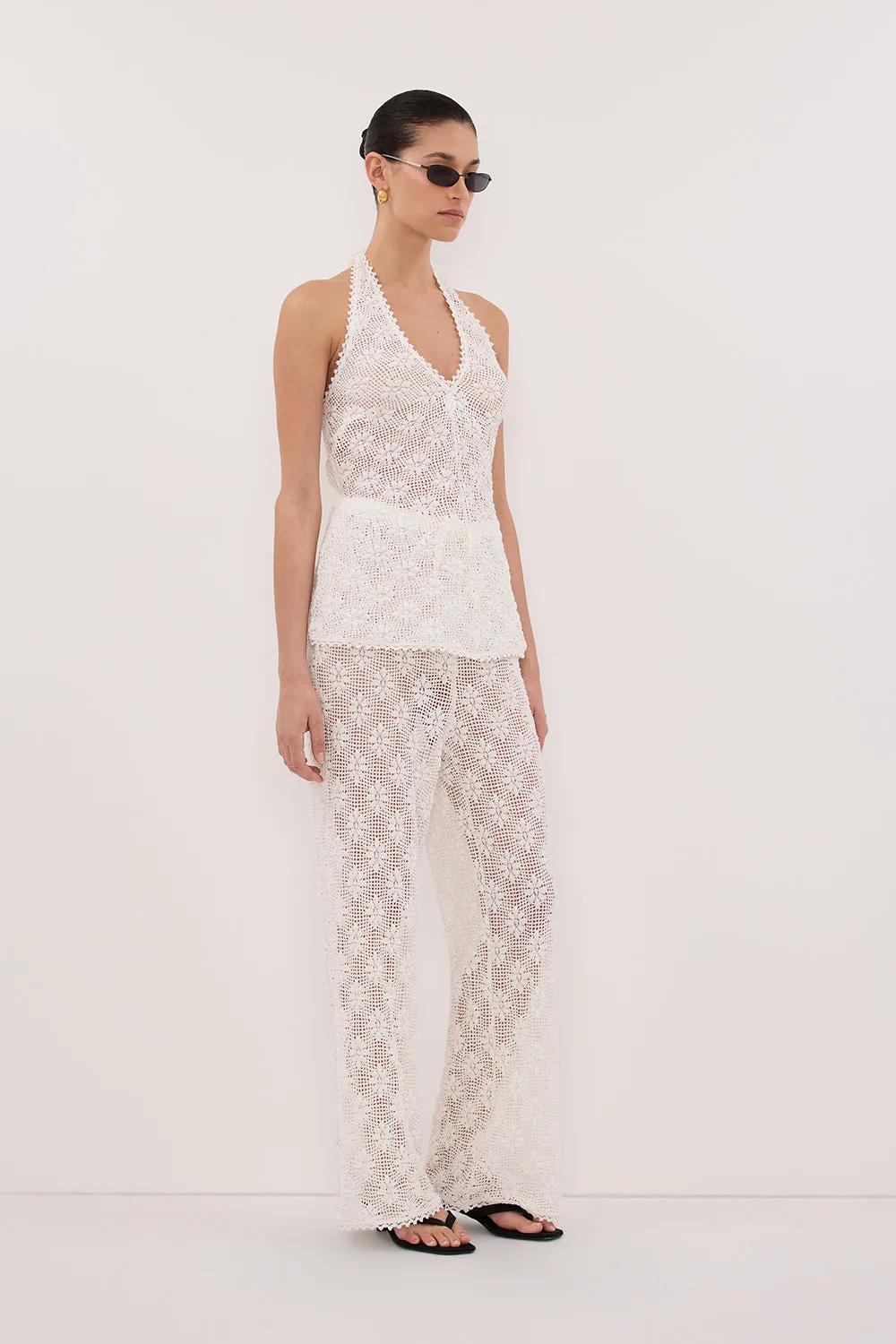 AGNES WHITE CROCHET WIDE LEG PANT sold by Dissh product image thumbnail 3