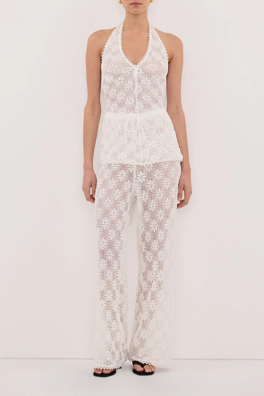 AGNES WHITE CROCHET WIDE LEG PANT sold by Dissh product image thumbnail 2