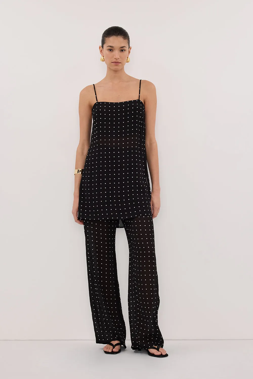 VANESSA BLACK SLEEVELESS SPOT CAMI TOP sold by Dissh