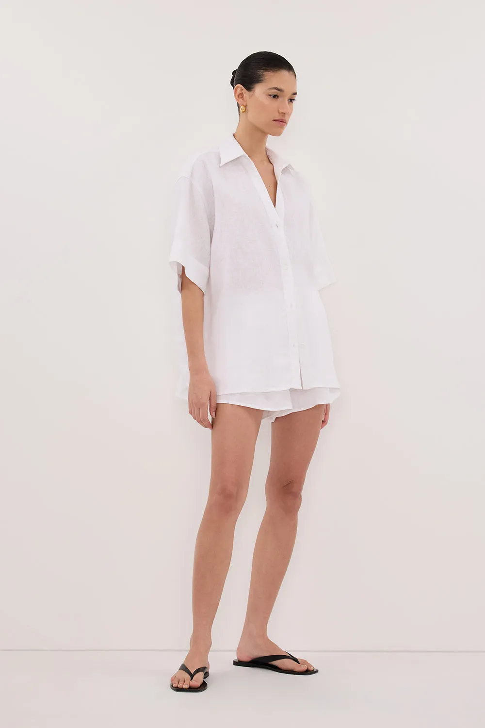 HELENA WHITE SHORT SLEEVE LINEN SHIRT sold by Dissh product image thumbnail 3
