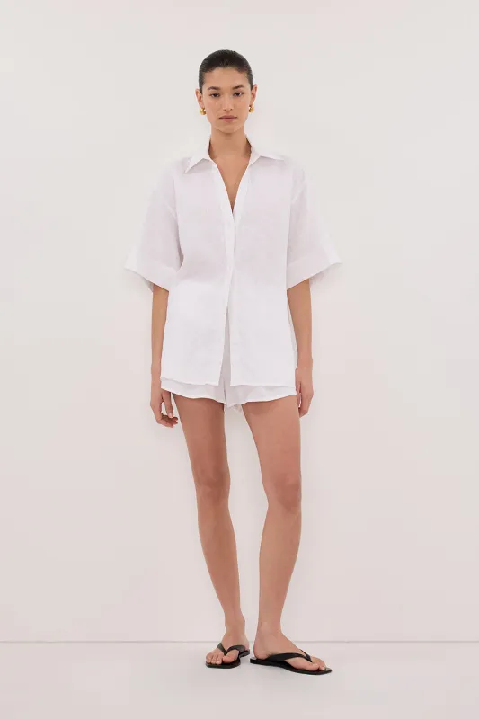 HELENA WHITE SHORT SLEEVE LINEN SHIRT sold by Dissh