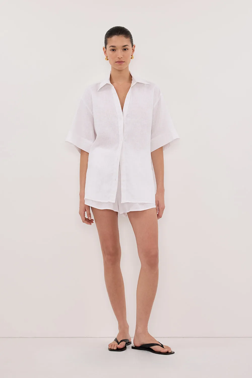 HELENA WHITE SHORT SLEEVE LINEN SHIRT sold by Dissh