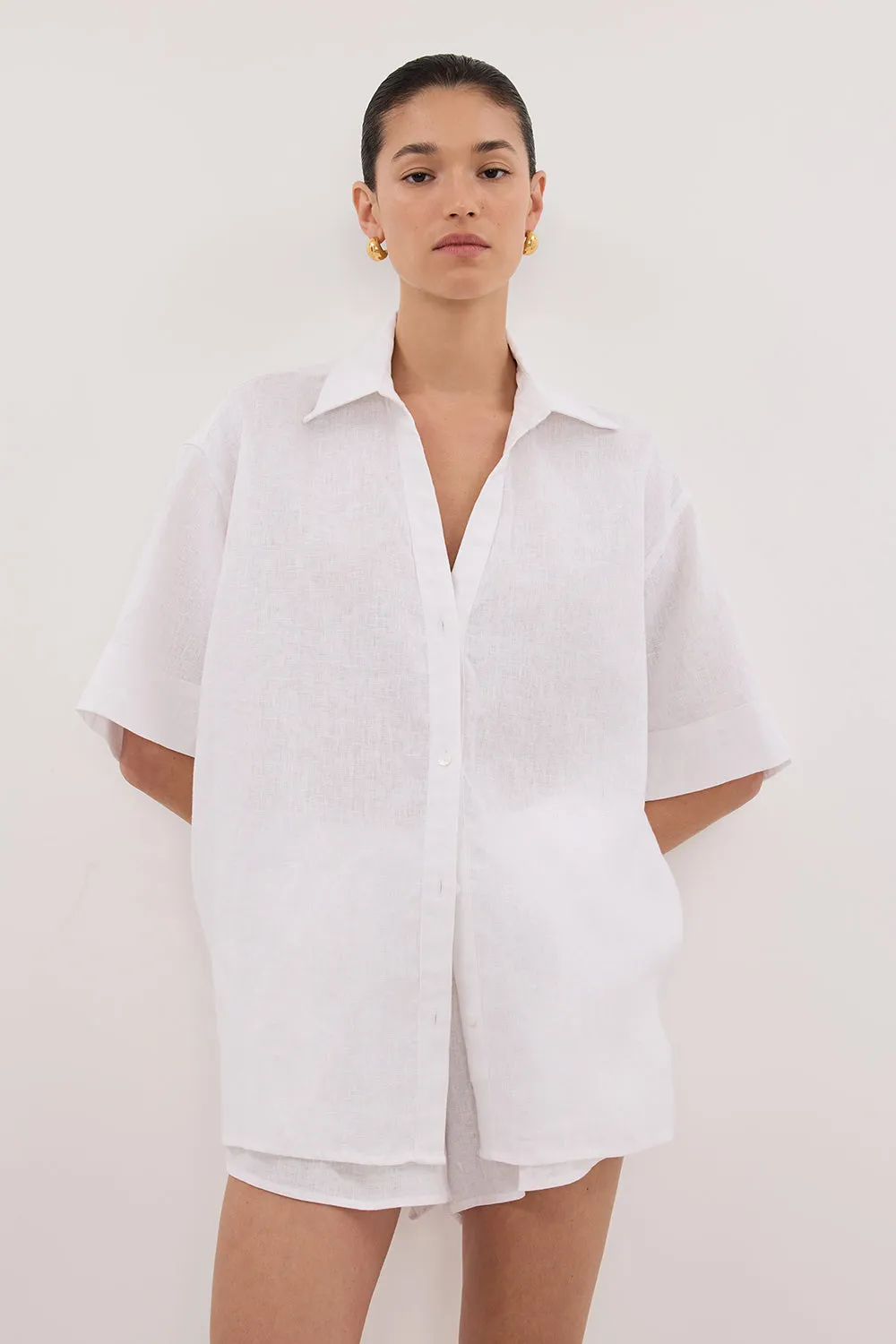 HELENA WHITE SHORT SLEEVE LINEN SHIRT sold by Dissh product image thumbnail 2
