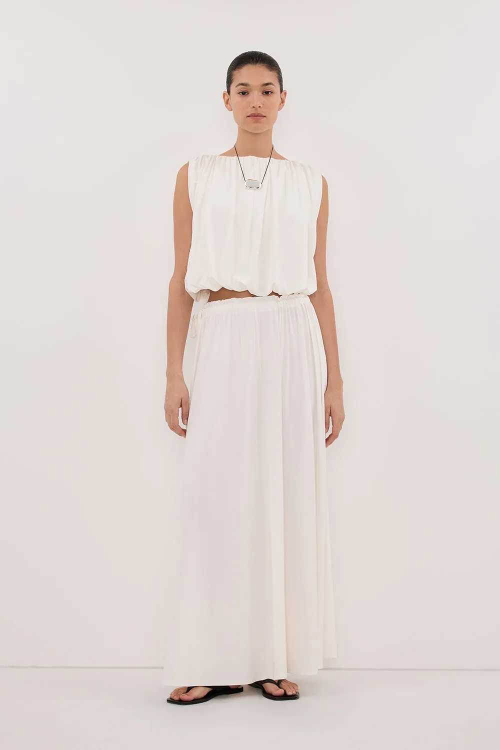 AVA OFF WHITE SLEEVELESS MODAL BLEND TOP sold by Dissh