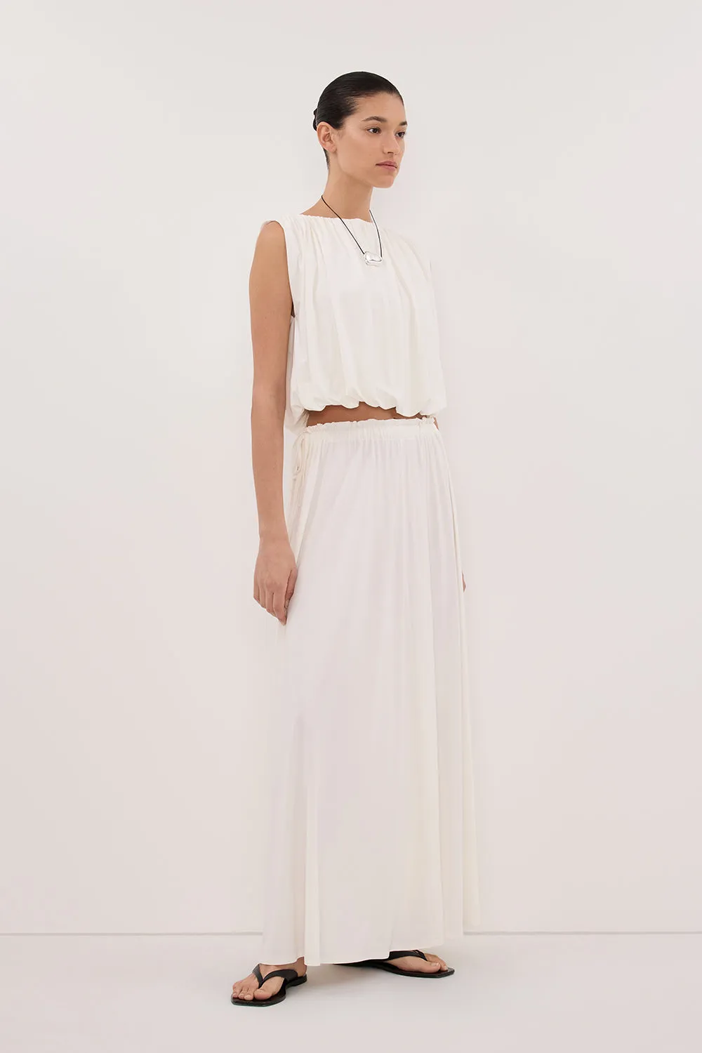 AVA OFF WHITE MODAL BLEND MIDI SKIRT sold by Dissh product image thumbnail 3