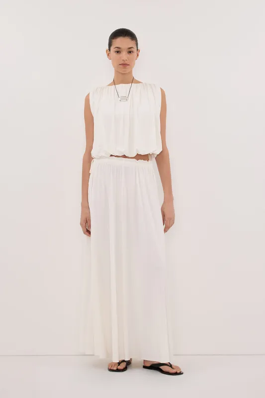 AVA OFF WHITE MODAL BLEND MIDI SKIRT sold by Dissh