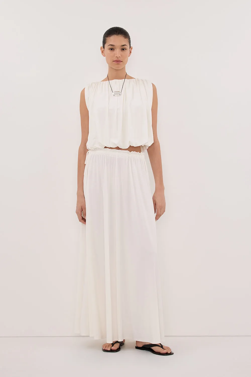 AVA OFF WHITE MODAL BLEND MIDI SKIRT sold by Dissh