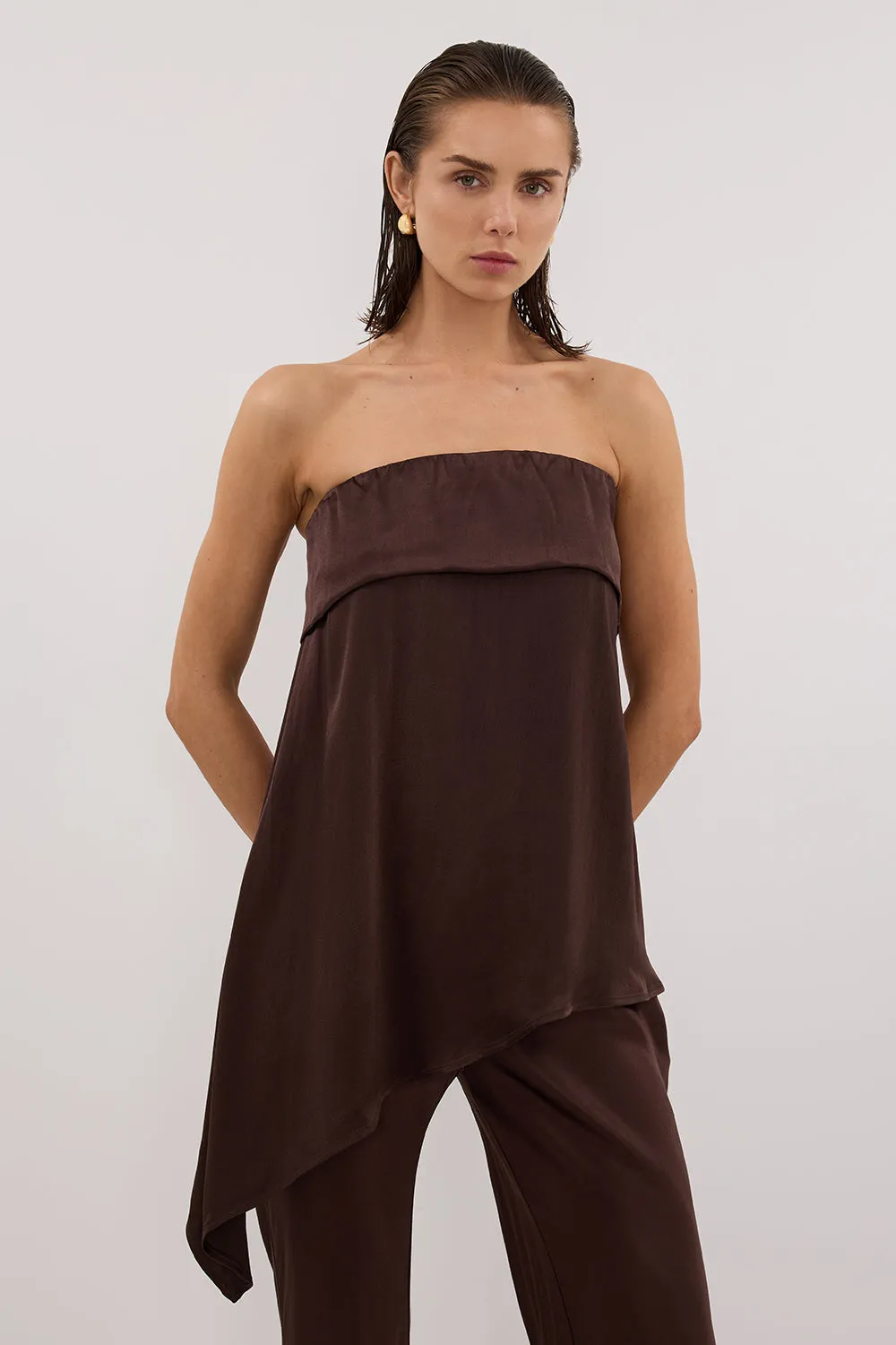SANDER BITTER CHOC STRAPLESS SATIN TOP sold by Dissh product image thumbnail 2