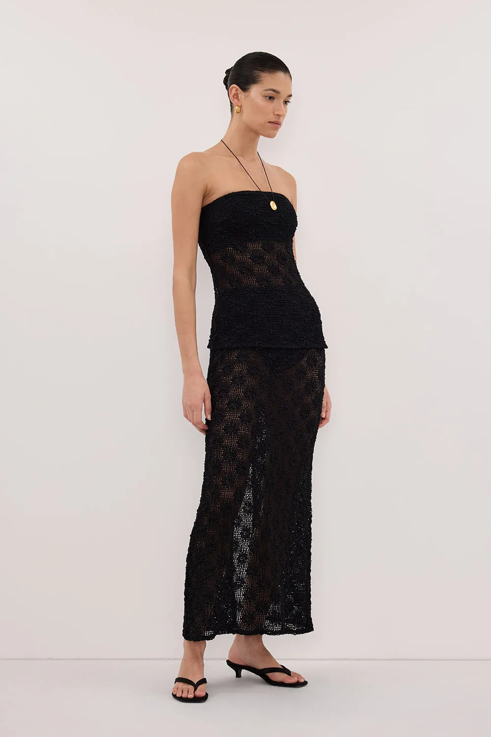 AGNES BLACK CROCHET COLUMN MIDI SKIRT sold by Dissh product image thumbnail 3