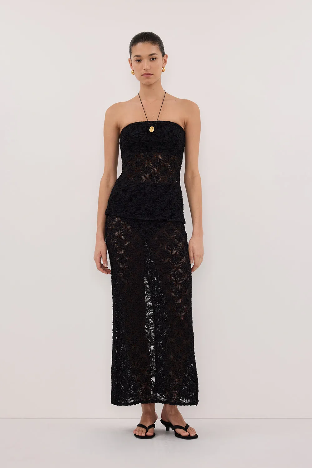 AGNES BLACK CROCHET BANDEAU TOP sold by Dissh