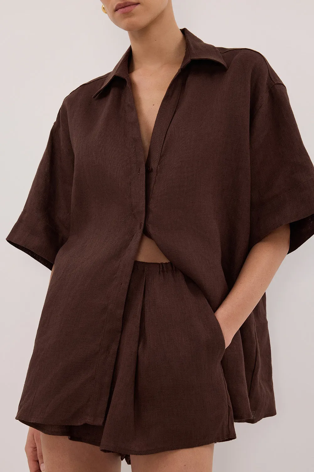 HELENA COCOA OVERSIZED LINEN SHIRT sold by Dissh product image thumbnail 5