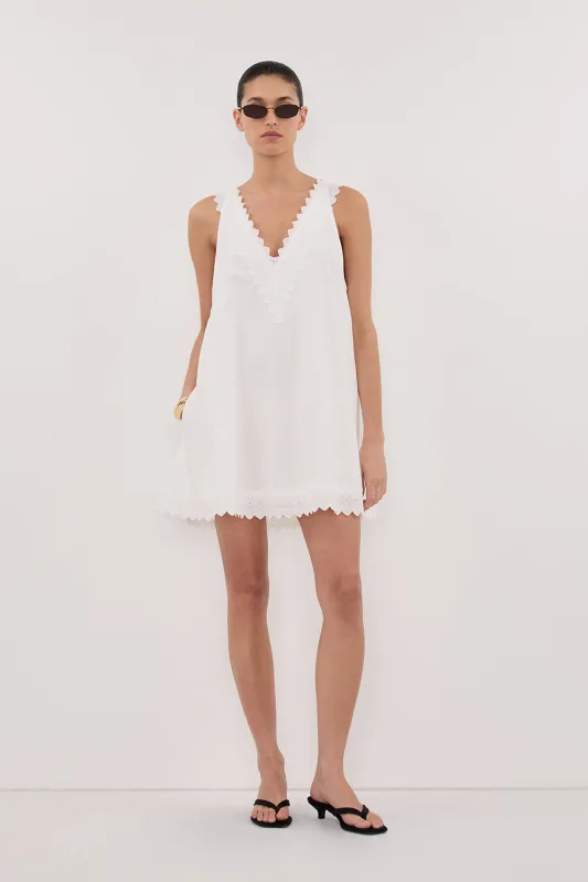 ANNABEL WHITE SLEEVELESS V NECK MINI DRESS sold by Dissh