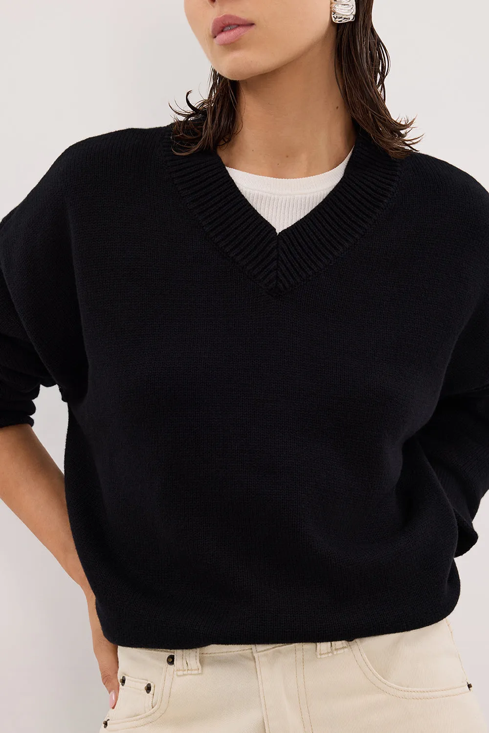 FLINT BLACK V NECK KNIT JUMPER sold by Dissh product image thumbnail 5