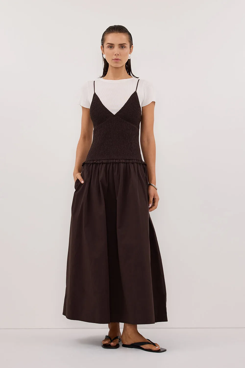 RAMONA BURNT CHOC SLEEVELESS COTTON MIDI DRESS sold by Dissh product image thumbnail 5