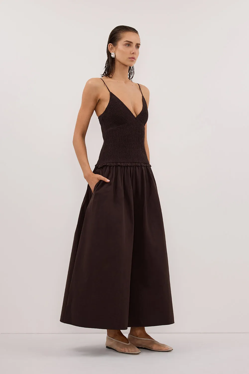 RAMONA BURNT CHOC SLEEVELESS COTTON MIDI DRESS sold by Dissh product image thumbnail 3