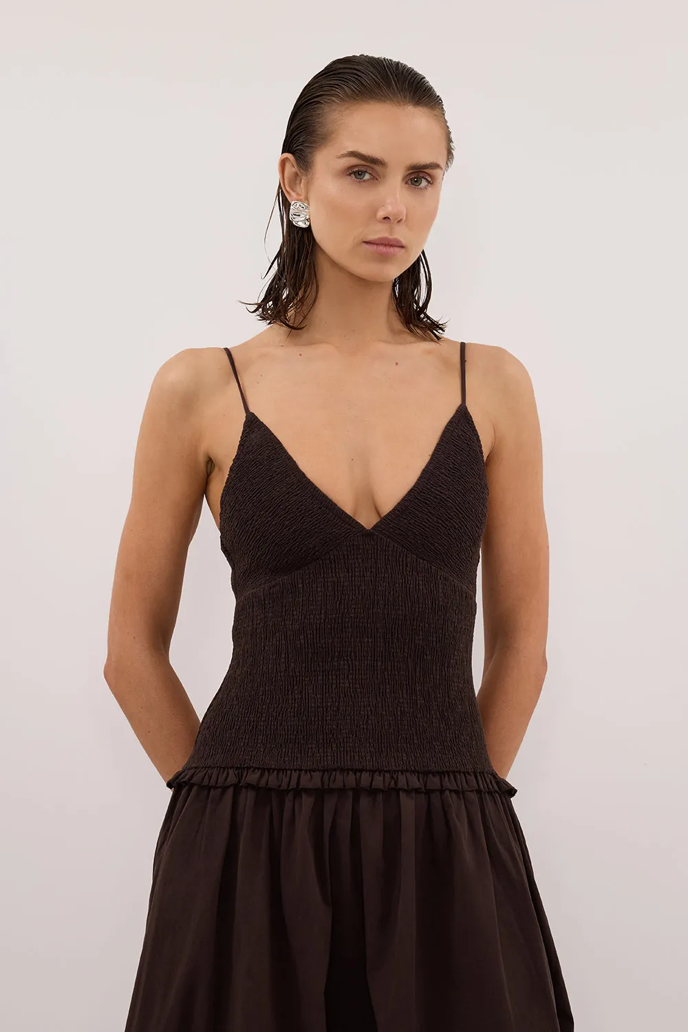 RAMONA BURNT CHOC SLEEVELESS COTTON MIDI DRESS sold by Dissh product image thumbnail 2