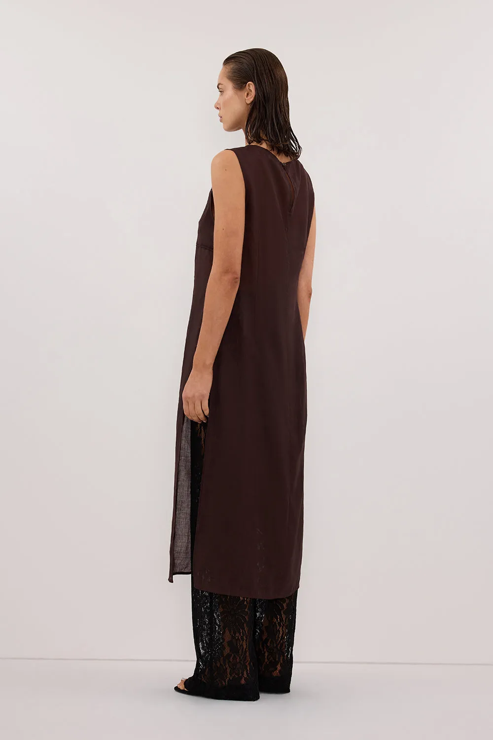 KAI BURNT CHOC SLEEVELESS RAMIE TUNIC TOP sold by Dissh product image thumbnail 4