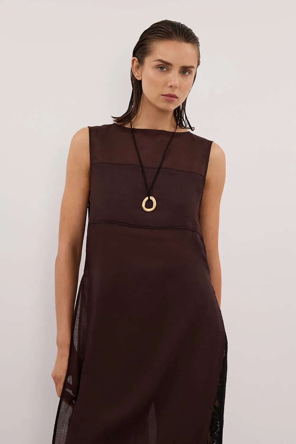 KAI BURNT CHOC SLEEVELESS RAMIE TUNIC TOP sold by Dissh product image thumbnail 2