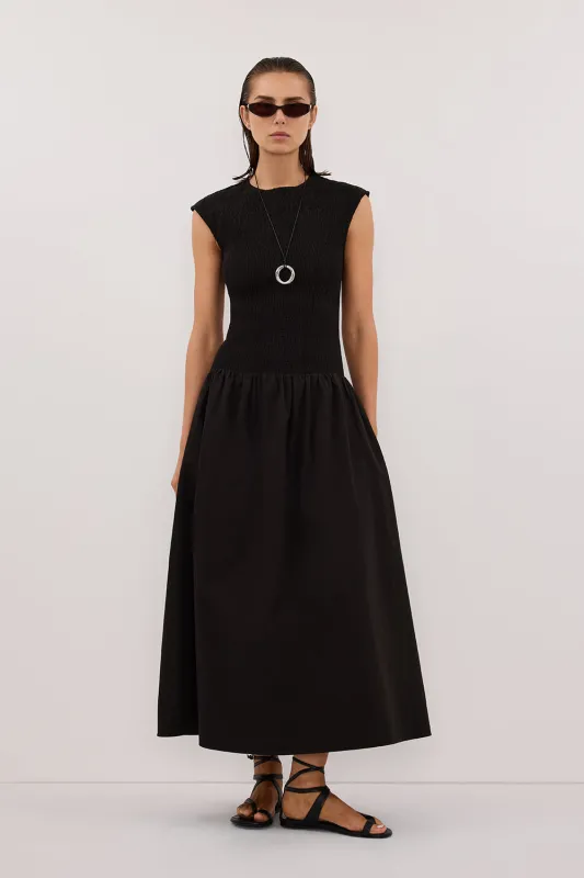 RUBI BLACK COTTON MIDI DRESS sold by Dissh