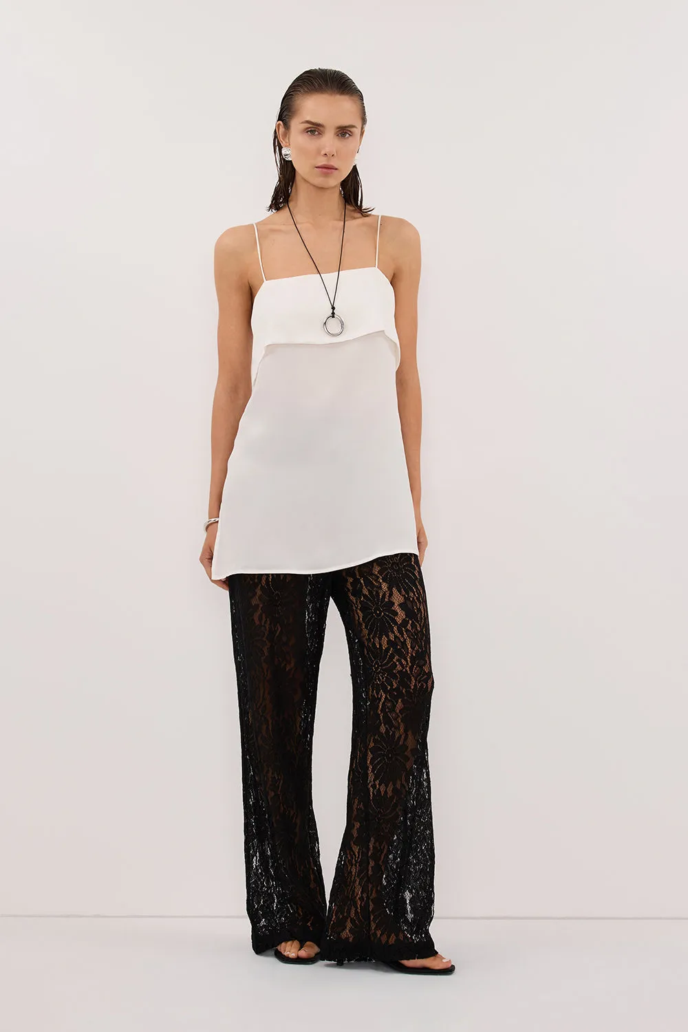 IDA WHITE SLEEVELESS FOLDOVER CAMI TOP sold by Dissh