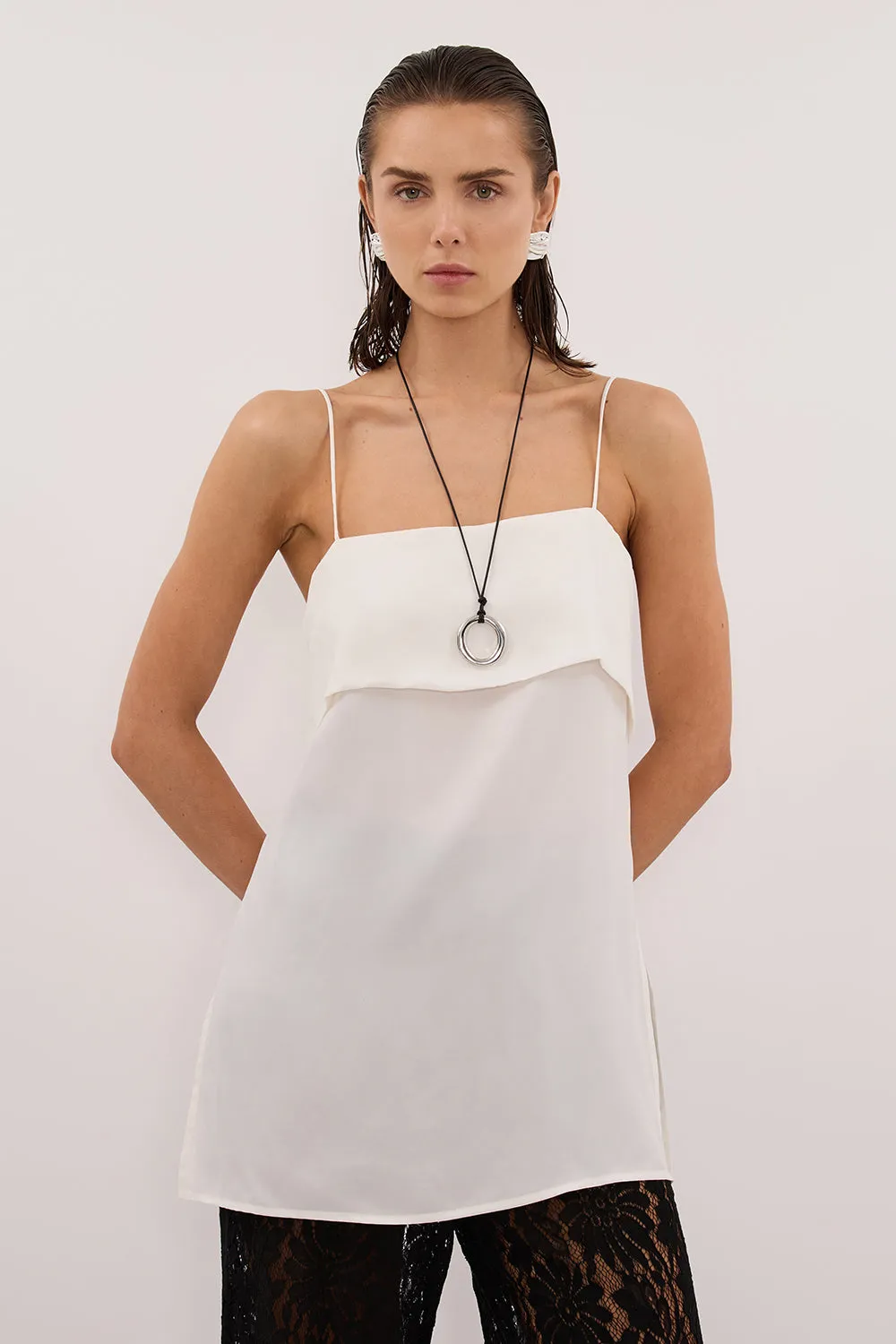 IDA WHITE SLEEVELESS FOLDOVER CAMI TOP sold by Dissh product image thumbnail 2