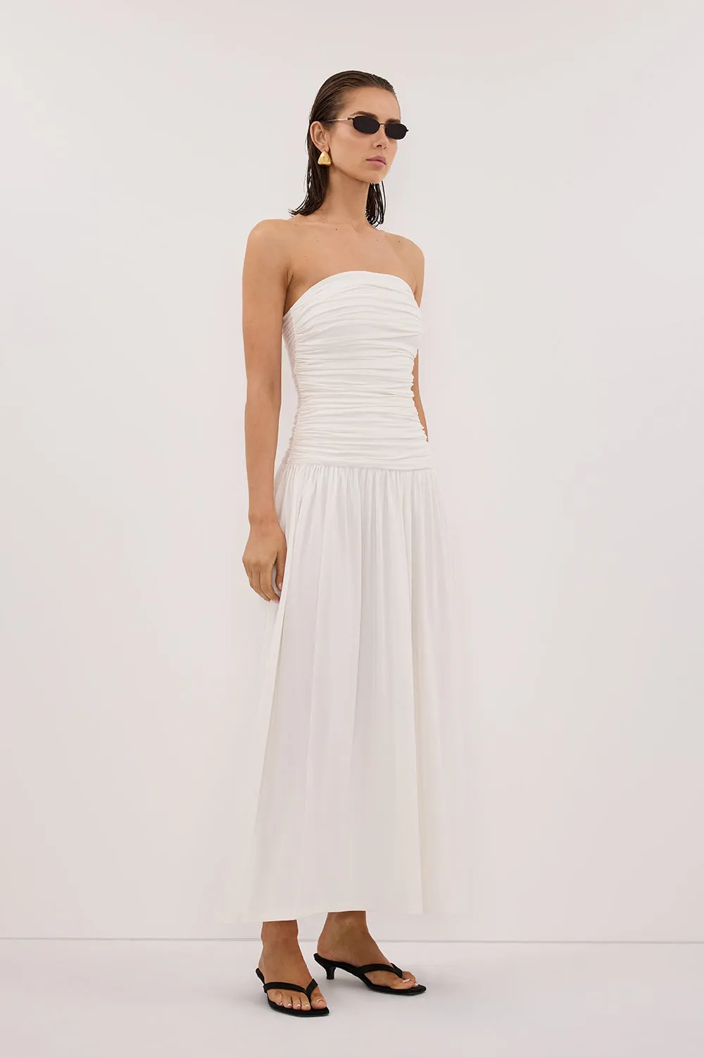 SHARI OFF WHITE STRAPLESS BANDEAU MIDI DRESS sold by Dissh product image thumbnail 3
