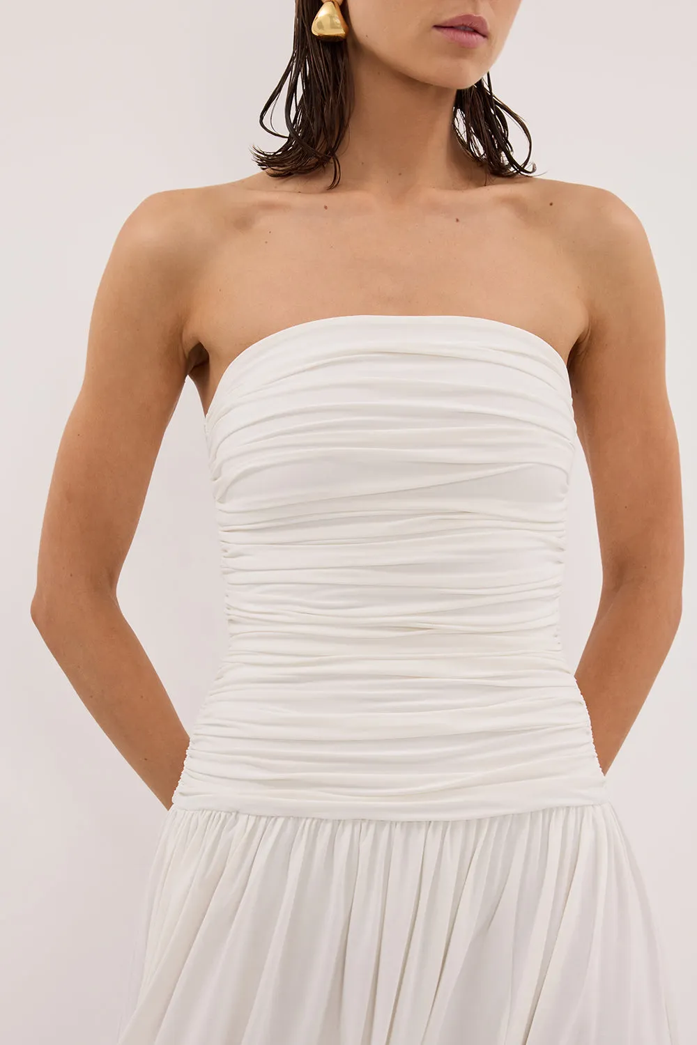 SHARI OFF WHITE STRAPLESS BANDEAU MIDI DRESS sold by Dissh product image thumbnail 5