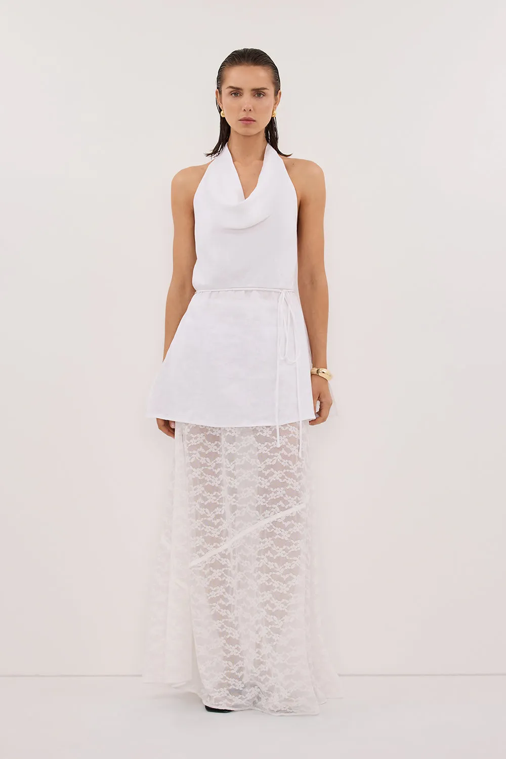 BELLE WHITE LACE MAXI SKIRT sold by Dissh