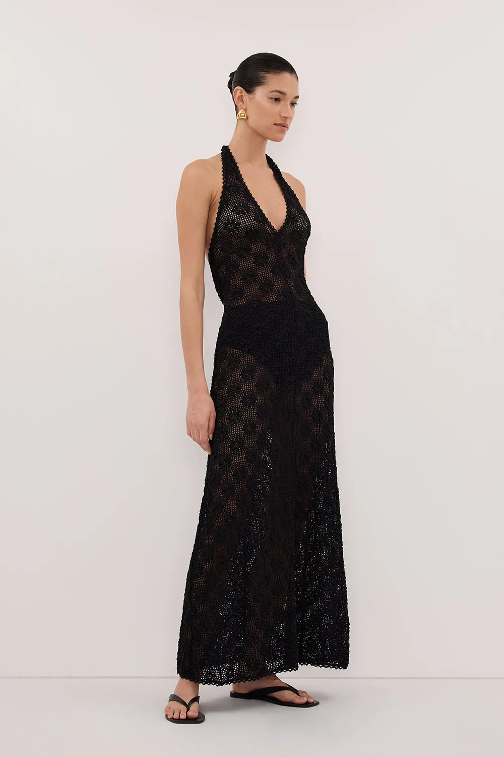 AGNES BLACK CROCHET HALTER MIDI DRESS sold by Dissh product image thumbnail 3