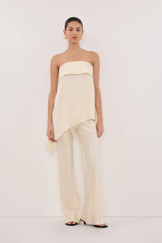 SANDER CREAM STRAPLESS SATIN TOP made by Dissh