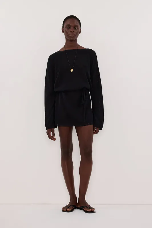 TARI BLACK KNIT LONG SLEEVE MINI DRESS sold by Dissh
