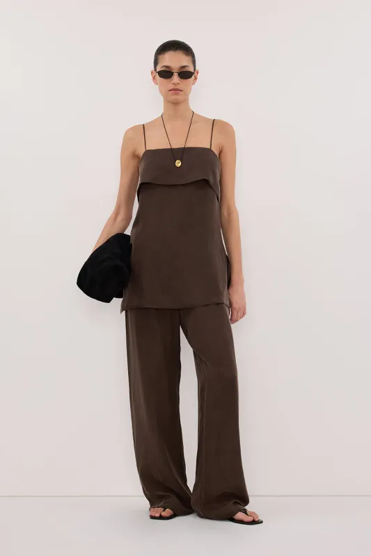 IDA BITTER CHOC SLEEVELESS FOLDOVER CAMI TOP sold by Dissh