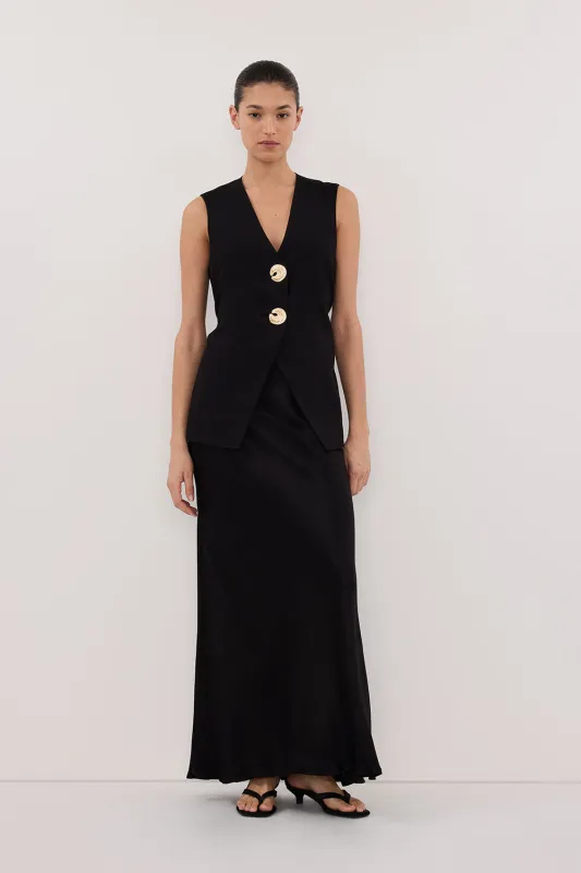 AMERY BLACK SLEEVELESS GOLD BUTTON VEST sold by Dissh