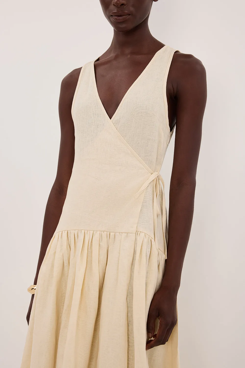 ILIO STRAW SLEEVELESS LINEN WRAP MIDI DRESS sold by Dissh product image thumbnail 5