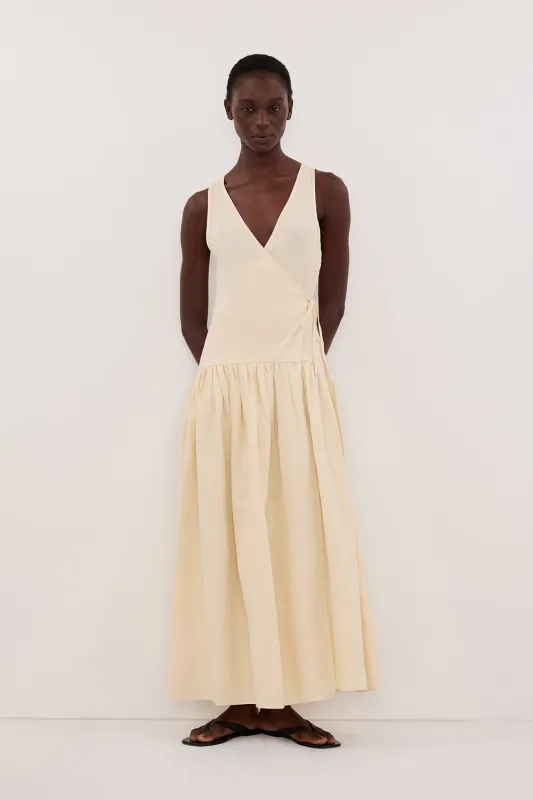 ILIO STRAW SLEEVELESS LINEN WRAP MIDI DRESS sold by Dissh