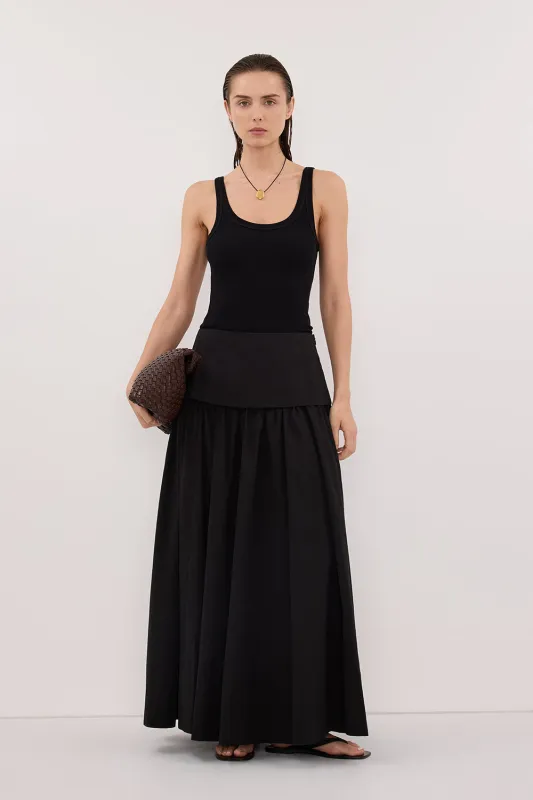 CLAIRE BLACK COTTON MIDI SKIRT sold by Dissh