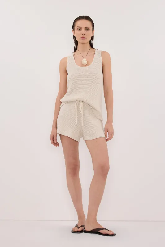 PEARL NATURAL SLEEVELESS SCOOP KNIT TOP sold by Dissh