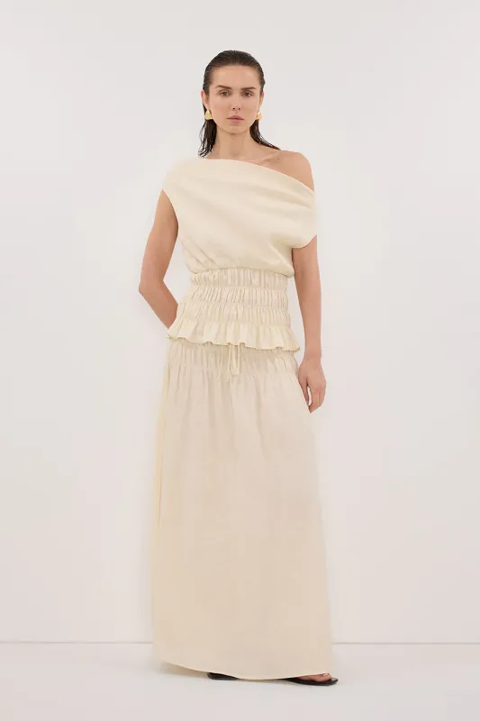 MAIA STRAW SLEEVELESS LINEN SHIRRED TOP sold by Dissh