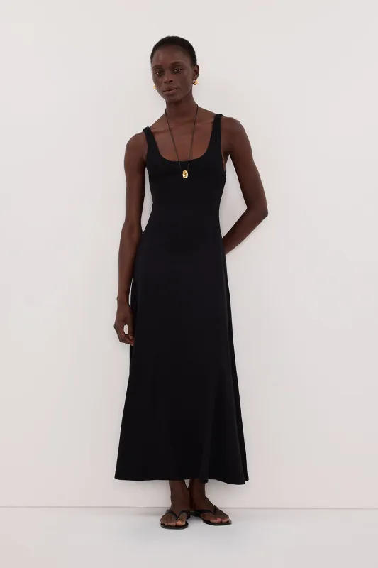 PHOEBE BLACK SLEEVELESS SCOOP NECK MIDI DRESS sold by Dissh