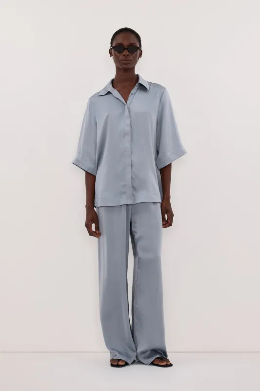 PERCY DUSTY BLUE SILK SHIRT sold by Dissh