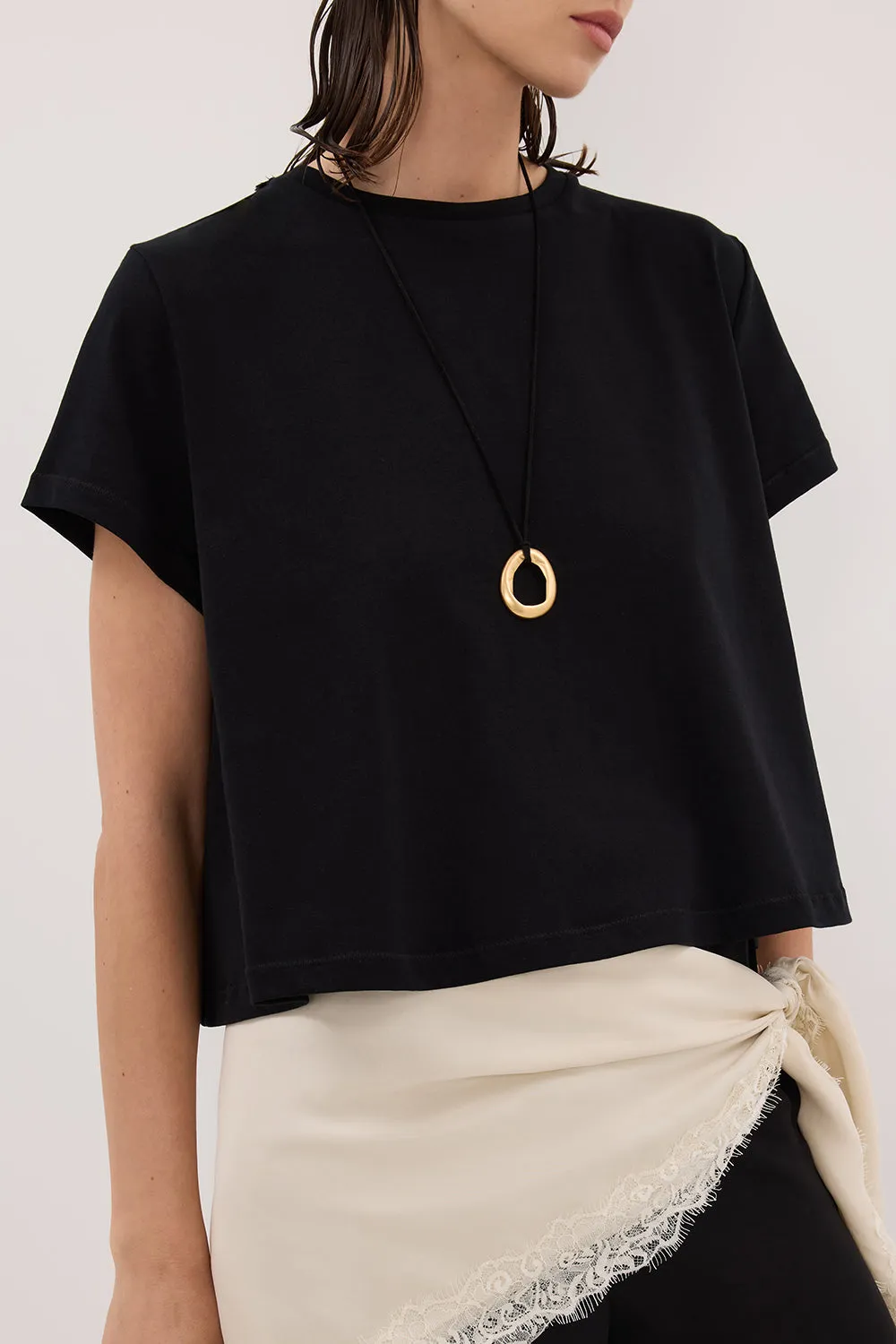 TATUM BLACK SHORT SLEEVE COTTON TEE sold by Dissh product image thumbnail 5