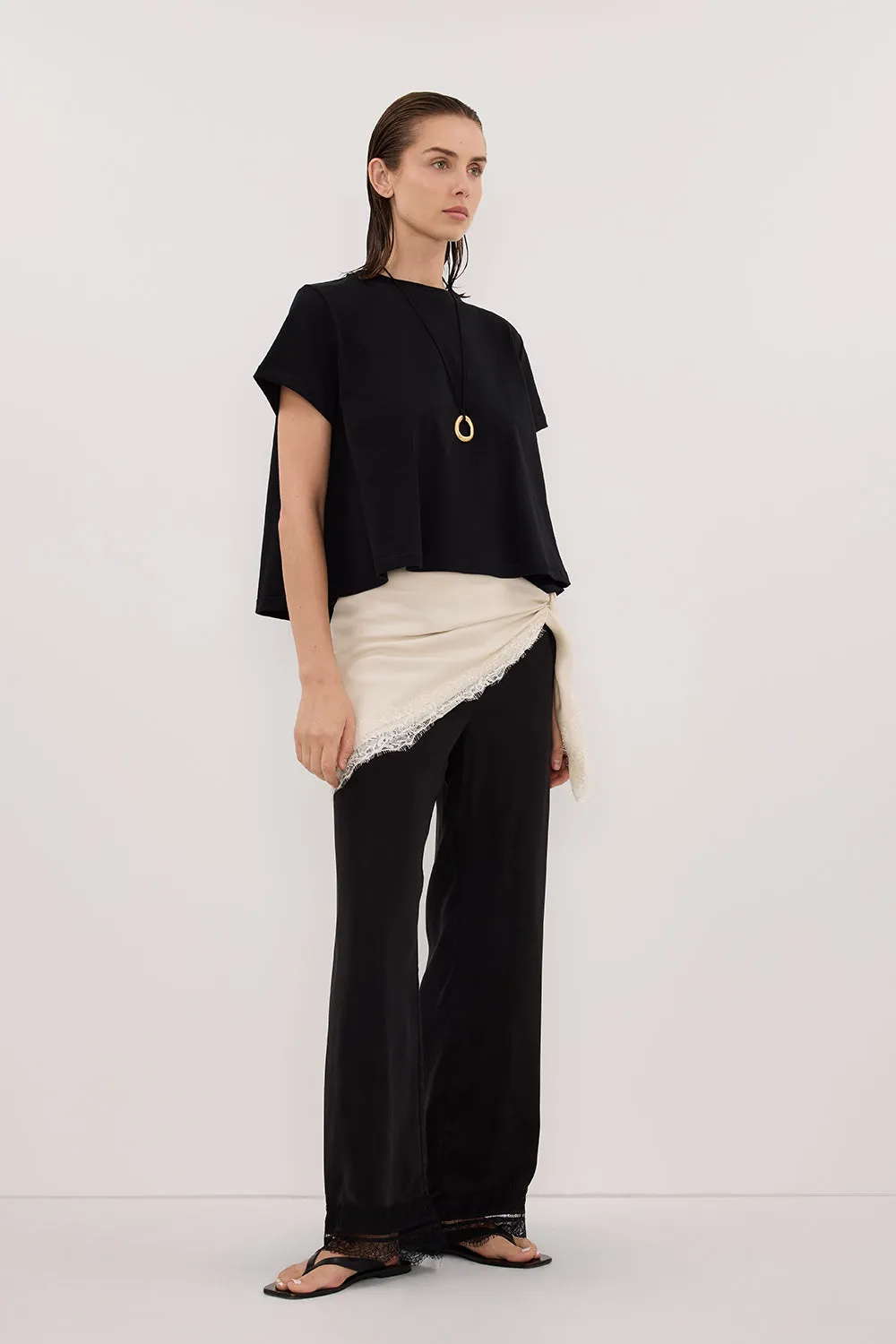 TATUM BLACK SHORT SLEEVE COTTON TEE sold by Dissh product image thumbnail 3