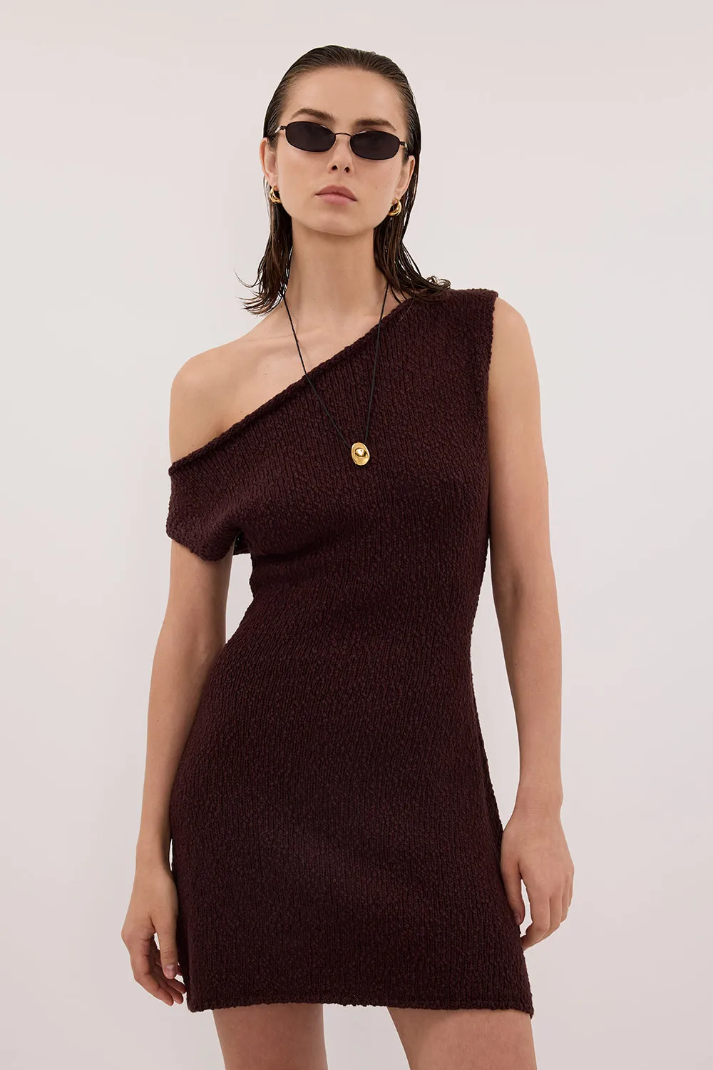 DINA CHOC ASYM KNIT MINI DRESS sold by Dissh product image thumbnail 2