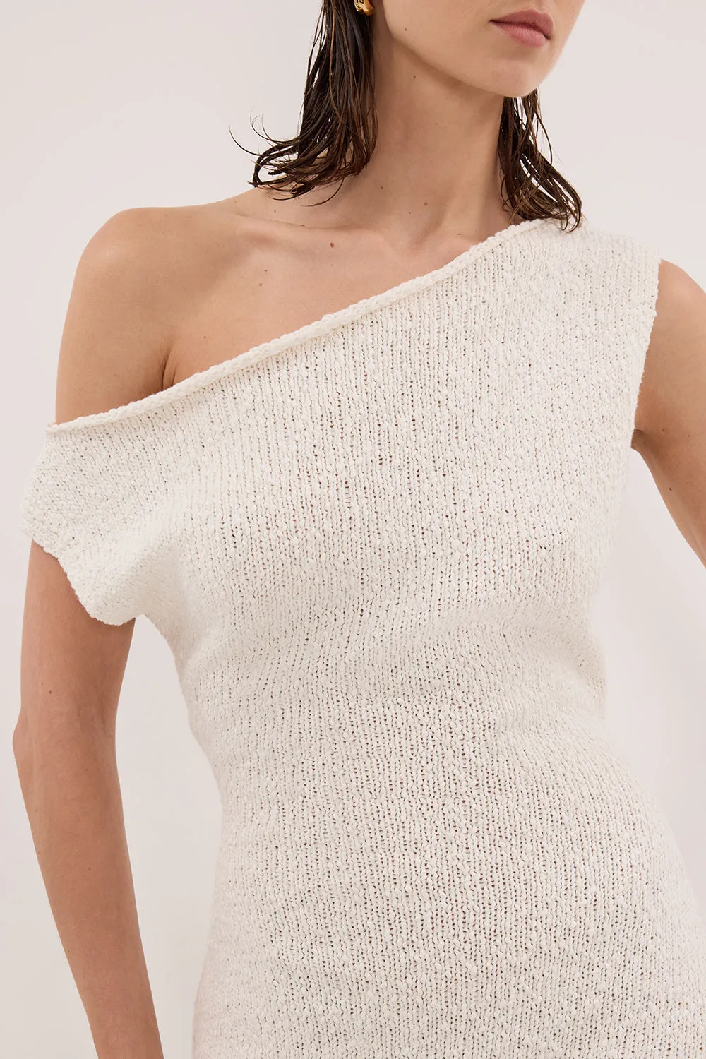 DINA OFF WHITE ASYM KNIT MINI DRESS sold by Dissh product image thumbnail 5