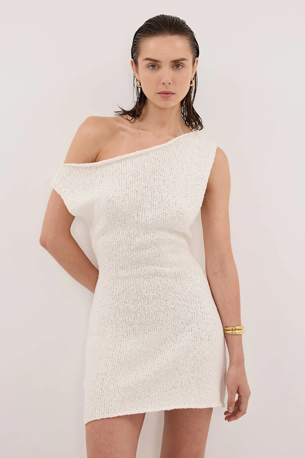 DINA OFF WHITE ASYM KNIT MINI DRESS sold by Dissh product image thumbnail 2
