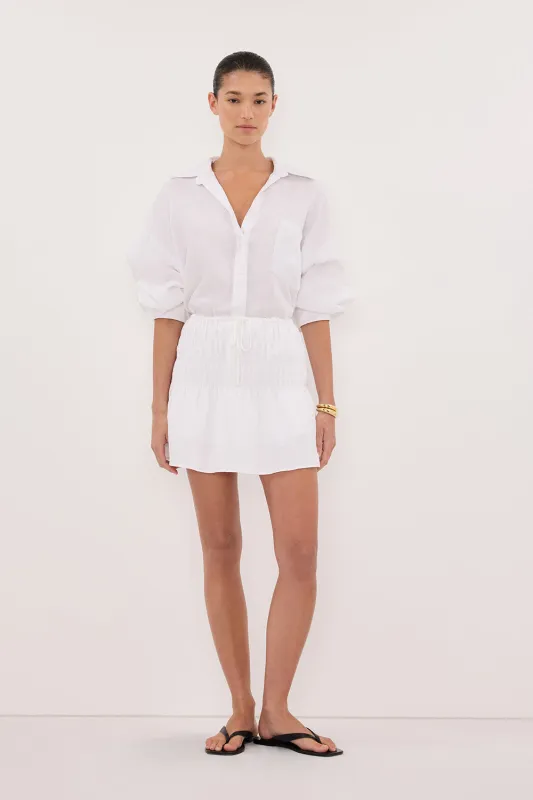 MAIA WHITE LINEN MINI SKIRT sold by Dissh