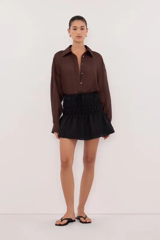 MAIA BLACK LINEN MINI SKIRT sold by Dissh