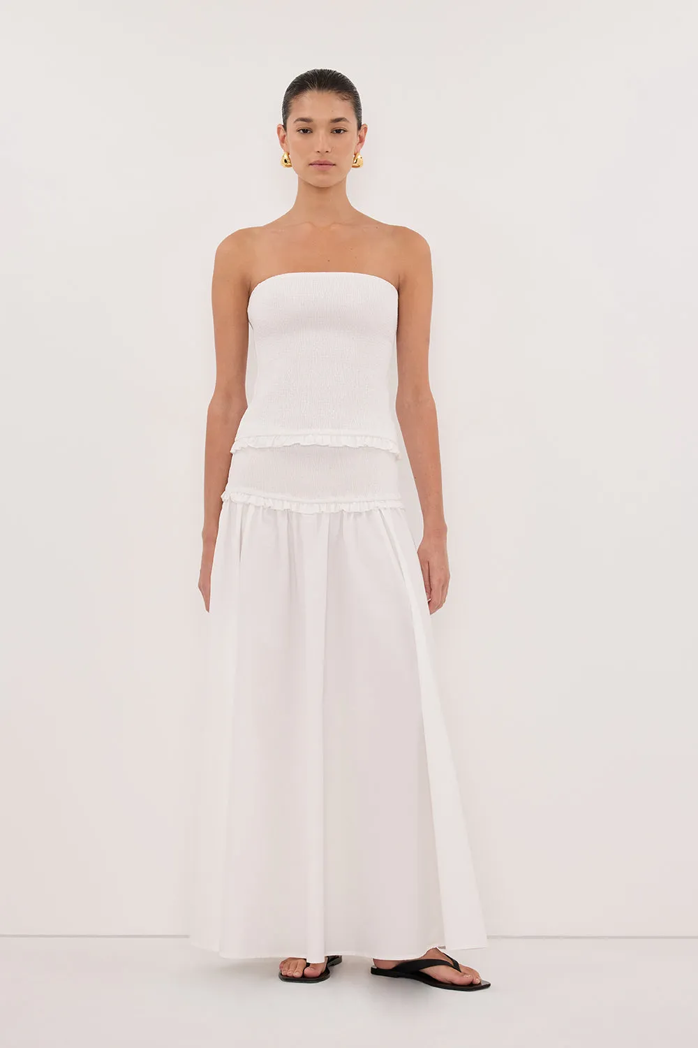 EDIE WHITE COTTON MIDI SKIRT sold by Dissh