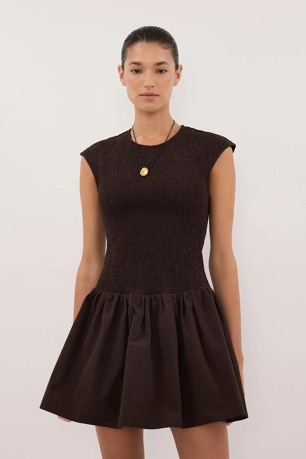 RUBI BURNT CHOC COTTON MINI DRESS sold by Dissh product image thumbnail 2