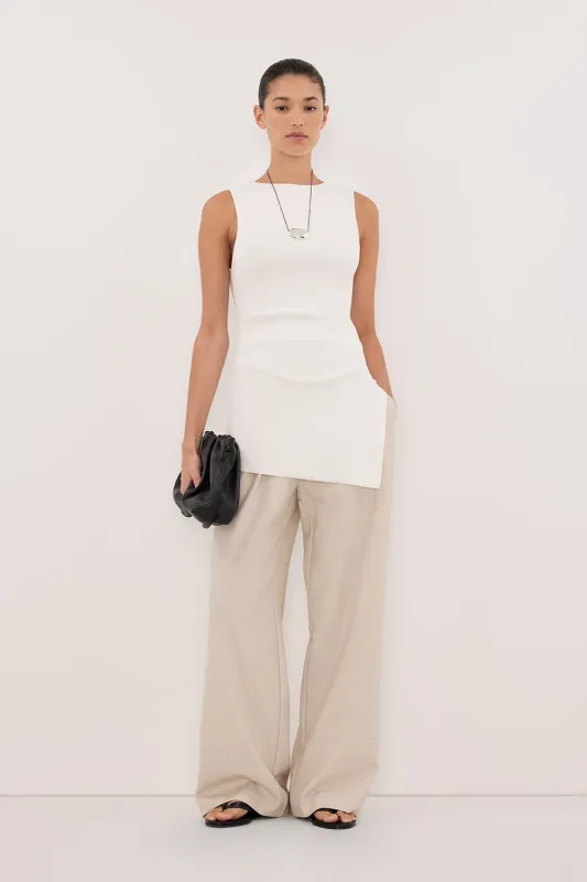 CLEO WHITE SLEEVELESS LONGLINE KNIT TOP  sold by Dissh